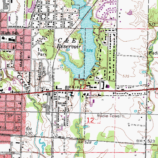 Topographic Map of C and E I Reservoir Dam, IL