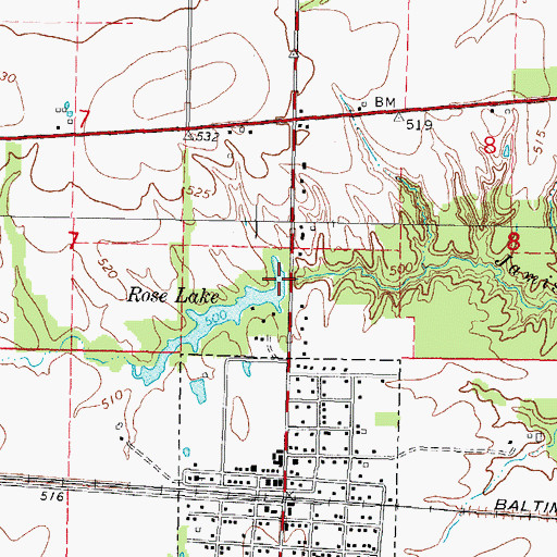 Topographic Map of Rose Lake Dam, IL