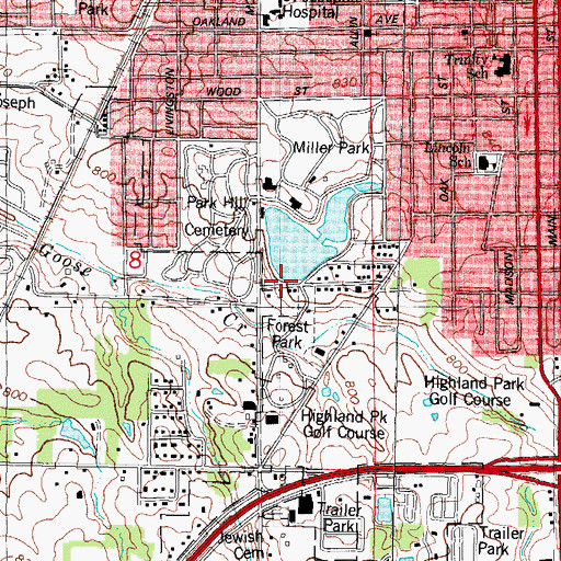 Topographic Map of Miller Park Lake Dam, IL