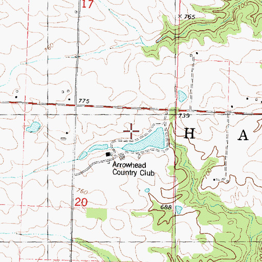 Topographic Map of Arrowhead Country Club Lake Dam, IL