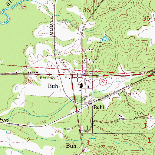 Topographic Map of Buhl Post Office, AL