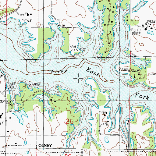 Topographic Map of East Fork Lake Dam, IL