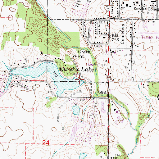 Topographic Map of Eureka Lake Dam, IL