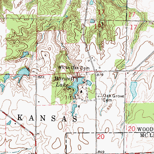 Topographic Map of Barwell Lake Dam, IL