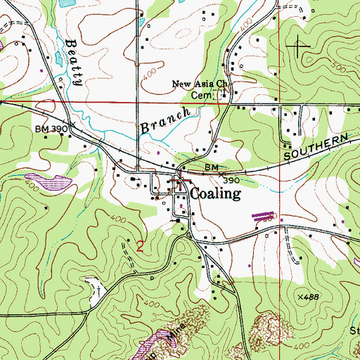 Topographic Map of Coaling Post Office, AL