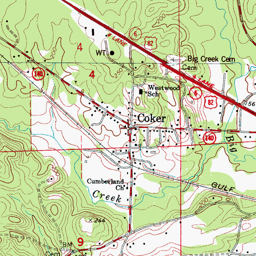 Topographic Map of Coker Post Office, AL