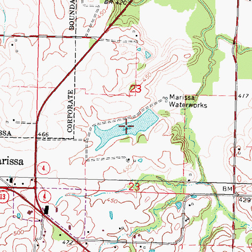 Topographic Map of Marissa Reservoir, IL