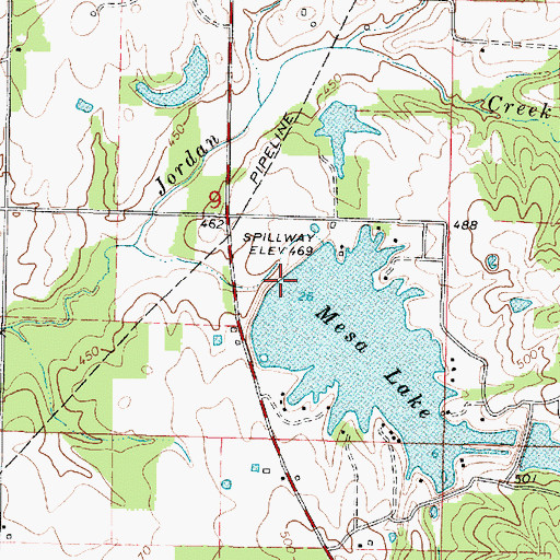 Topographic Map of Mesa Lake Dam, IL