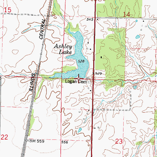 Topographic Map of Ashley Reservoir, IL