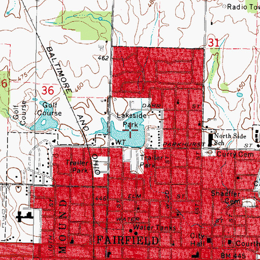 Topographic Map of Old Fairfield Reservoir, IL