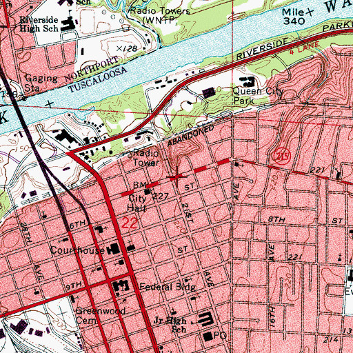 Topographic Map of Downtown Station Tuscaloosa Post Office (historical), AL