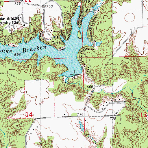 Topographic Map of Lake Bracken Dam, IL
