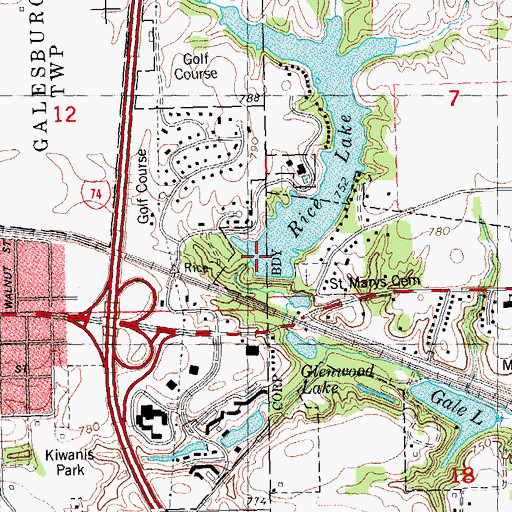 Topographic Map of Lake Rice Dam, IL