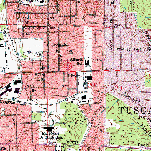 Topographic Map of East Side Station Tuscaloosa Post Office (historical), AL