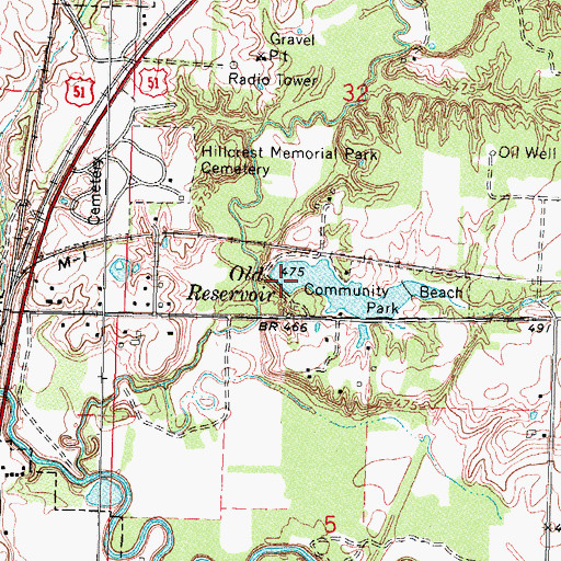 Topographic Map of Old Reservoir Dam, IL