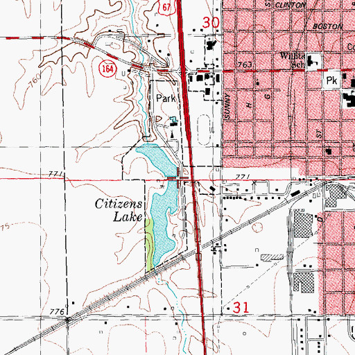 Topographic Map of Citizens Lake Dam, IL