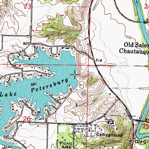 Topographic Map of Lake Petersburg Dam, IL
