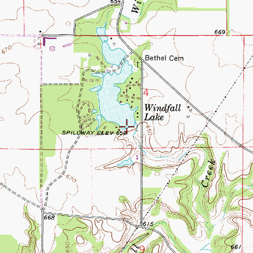 Topographic Map of Windfall Lake Dam, IL