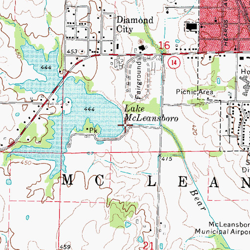 Topographic Map of McLeansboro Lake Dam, IL