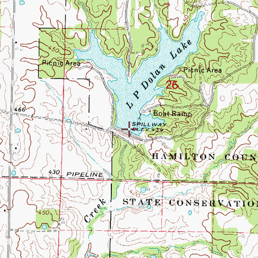 Topographic Map of Dolan Lake Dam, IL