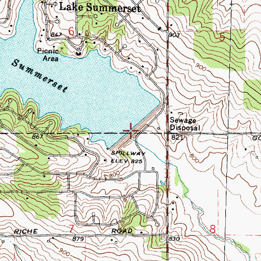 Topographic Map of Lake Summerset Dam, IL