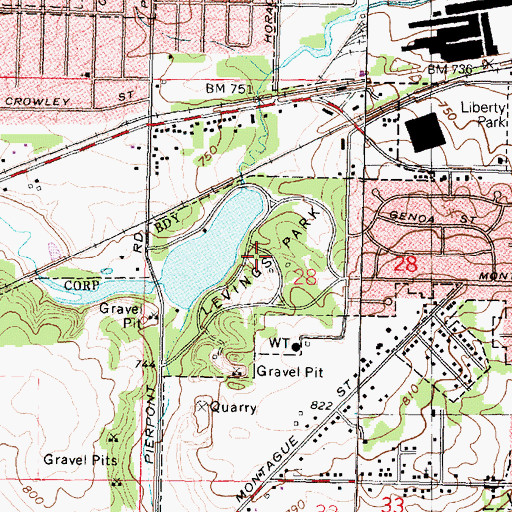 Topographic Map of Levings Lake Dam, IL