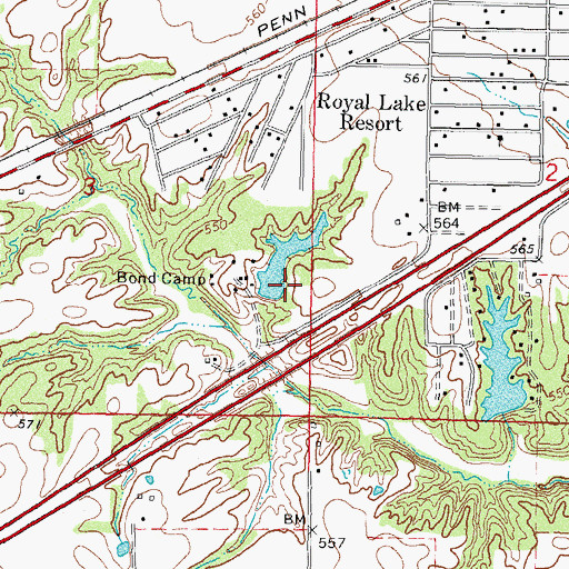 Topographic Map of Bond Christan Camp Lake Dam, IL