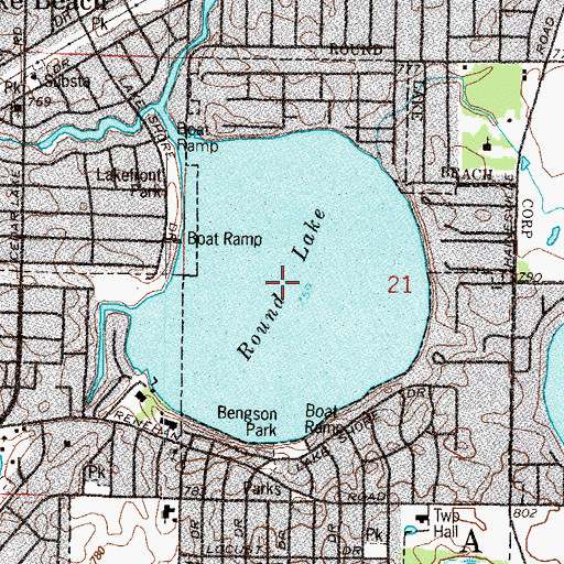 Topographic Map of Round Lake Dam, IL