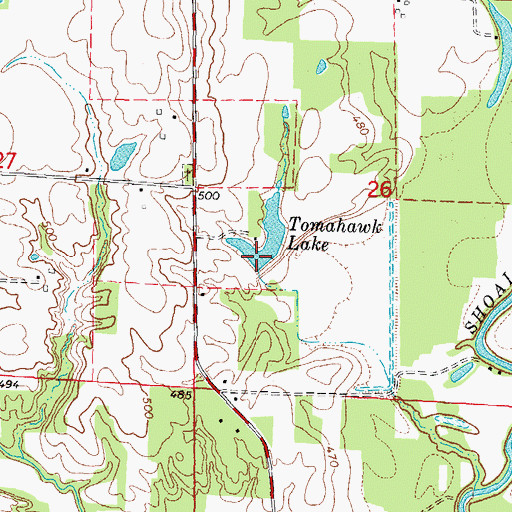 Topographic Map of Tomahawk Lake Dam, IL
