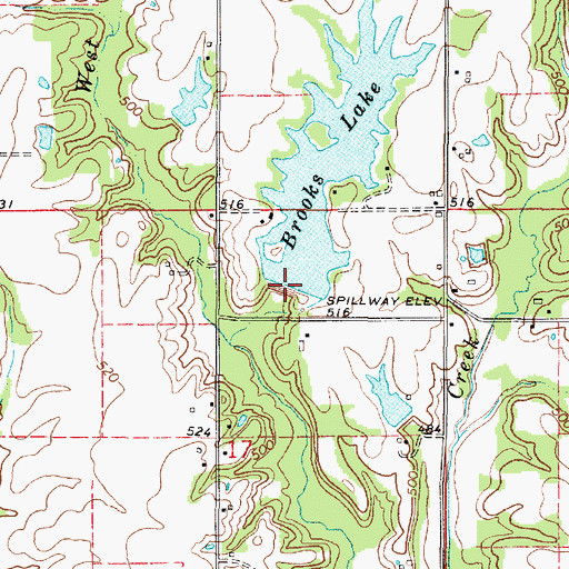 Topographic Map of Brooks Lake Dam, IL