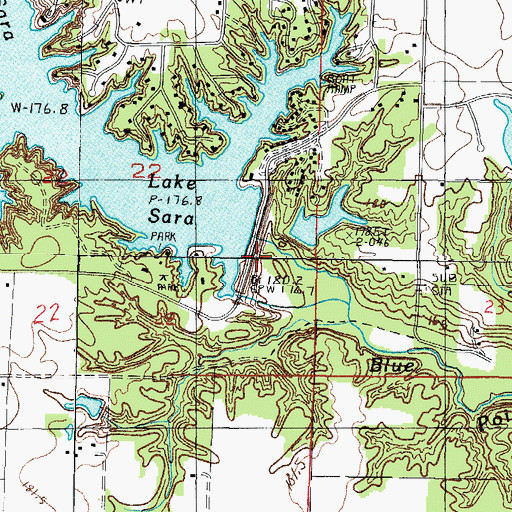 Topographic Map of Lake Sara Dam, IL