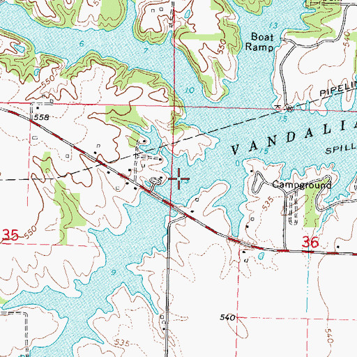 Topographic Map of Vandalia Municipal Reservoir, IL
