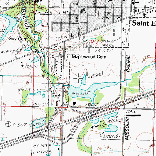 Topographic Map of Saint Elmo Old City Reservoir Dam, IL