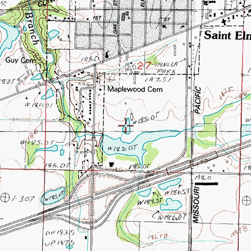 Topographic Map of Saint Elmo Old City Reservoir, IL
