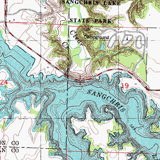 Topographic Map of Sangchris Lake Dam, IL
