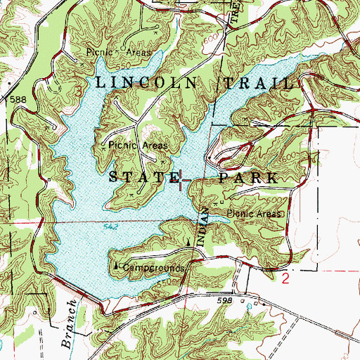 Topographic Map of Lincoln Trail State Park Lake, IL