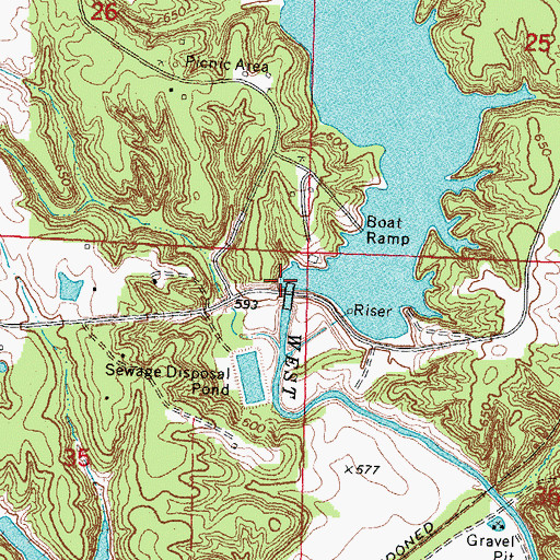 Topographic Map of Lake Lou Yaeger Dam, IL