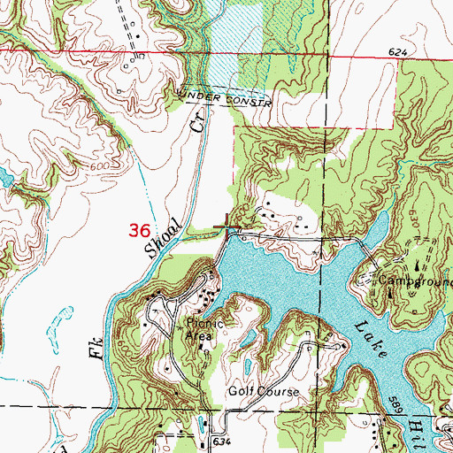 Topographic Map of Lake Hillsboro Dam, IL