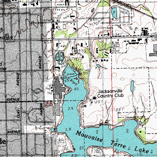 Topographic Map of Mauvaise Terre Lake Dam, IL