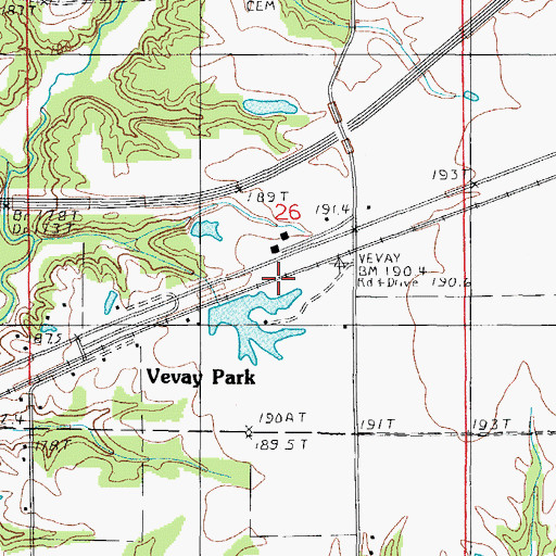 Topographic Map of Ettlebrick Lake Dam, IL