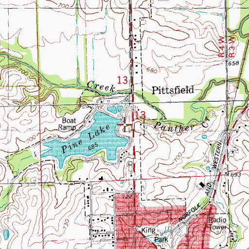 Topographic Map of Pine Lake Dam, IL