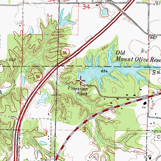 Topographic Map of Old Mount Olive City Lake Dam, IL