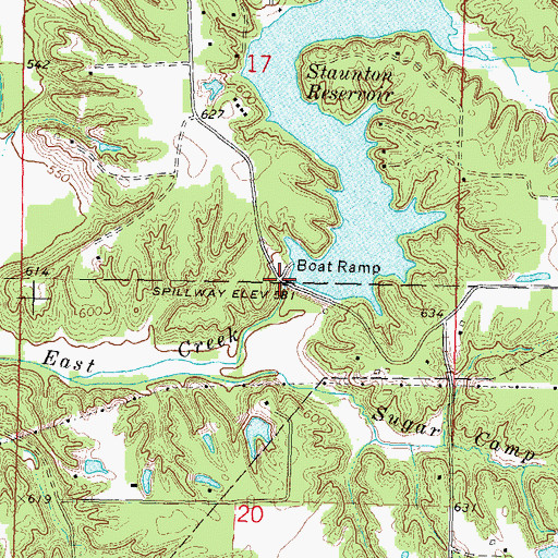 Topographic Map of Staunton Reservoir Dam, IL