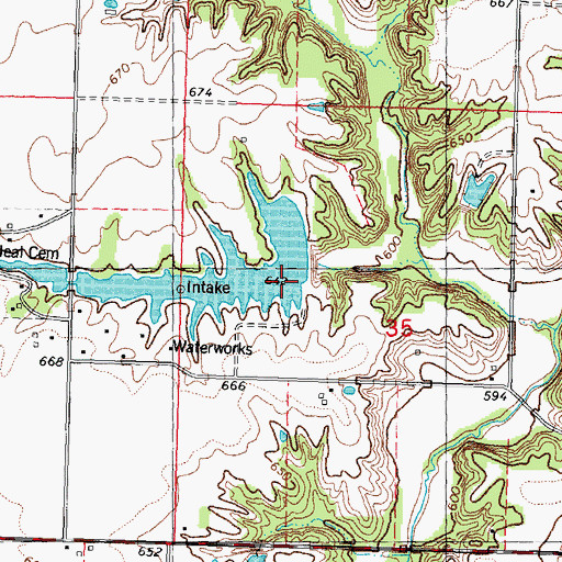 Topographic Map of Palmyra-Modesto City Lake Dam, IL