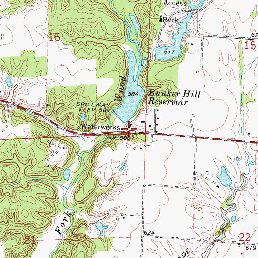 Topographic Map of Bunker Hill Old Lake Dam, IL