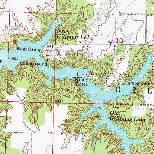 Topographic Map of Old Gillespie Lake Dam, IL