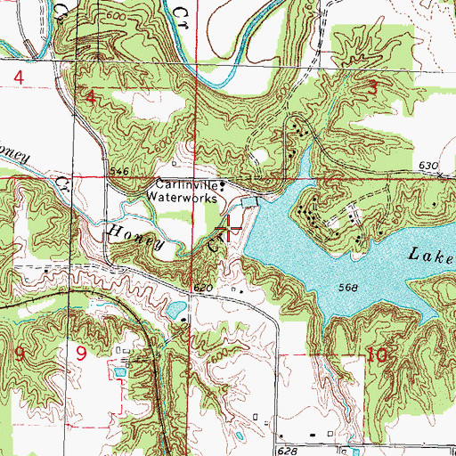 Topographic Map of Lake Carlinville Dam, IL