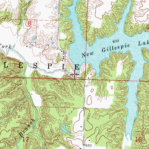 Topographic Map of New Gillespie Lake Dam, IL