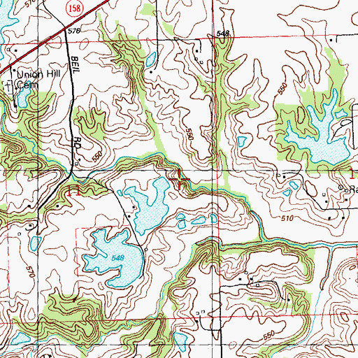 Topographic Map of Beil Lake Number 1 East Reservoir, IL