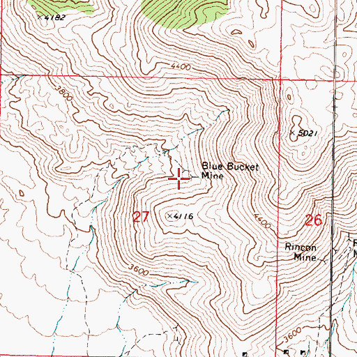 Topographic Map of Blue Bucket Mine, AZ